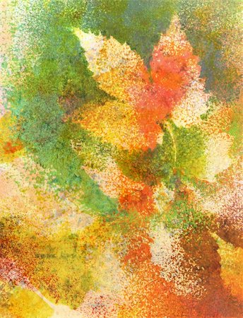 simsearch:400-05688265,k - Abstract background, watercolor: leaves, hand painted on a paper. Pink, red, orange, yellow, green Stockbilder - Microstock & Abonnement, Bildnummer: 400-04237944