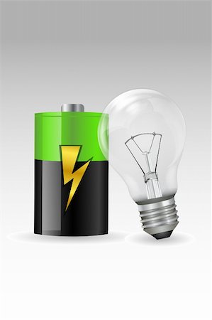 illustration of electronic bulb with battery on white background Stock Photo - Budget Royalty-Free & Subscription, Code: 400-04237996