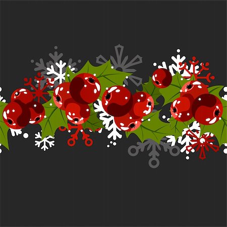 Seamless christmas pattern with hooly berry and white snowflakes Stock Photo - Budget Royalty-Free & Subscription, Code: 400-04238046