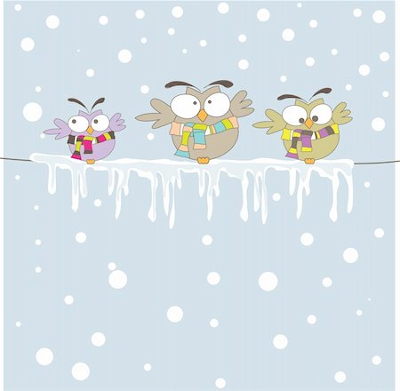 Three fun owl on the rope. Vector illustration Stock Photo - Budget Royalty-Free & Subscription, Code: 400-04238056