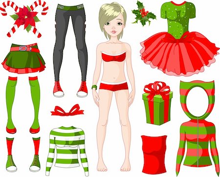 paper cut illustration - Paper Doll with different Christmas dresses Stock Photo - Budget Royalty-Free & Subscription, Code: 400-04238131