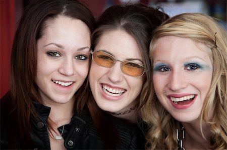 simsearch:400-04238163,k - Three happy Caucasian teenaged girlfriends with big smiles Stock Photo - Budget Royalty-Free & Subscription, Code: 400-04238168