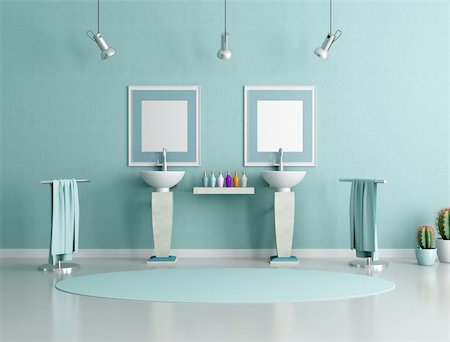 double sink - double column sink in a modern bathroom - rendering Stock Photo - Budget Royalty-Free & Subscription, Code: 400-04238250