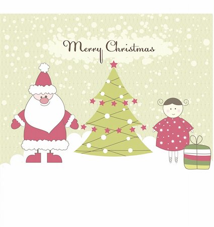scrapbook cards christmas - Christmas card with Santa, girl and gift boxes. Vector illustration Stock Photo - Budget Royalty-Free & Subscription, Code: 400-04238412