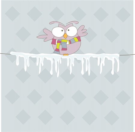 Colorful owl  on the rope with ice. Vector illustration Stock Photo - Budget Royalty-Free & Subscription, Code: 400-04238426