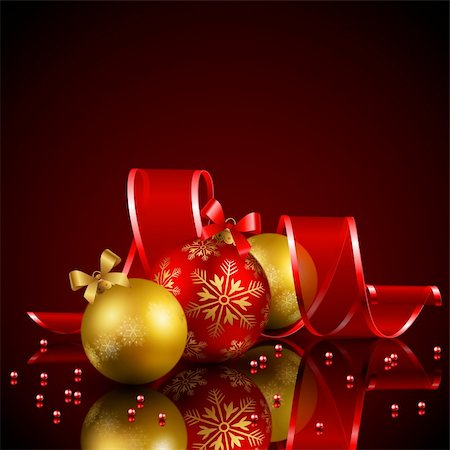 christmas background with baubles and ribbon Stock Photo - Budget Royalty-Free & Subscription, Code: 400-04238473