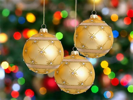 Three gold  balls  on Christmas tree background Photographie de stock - Aubaine LD & Abonnement, Code: 400-04238975