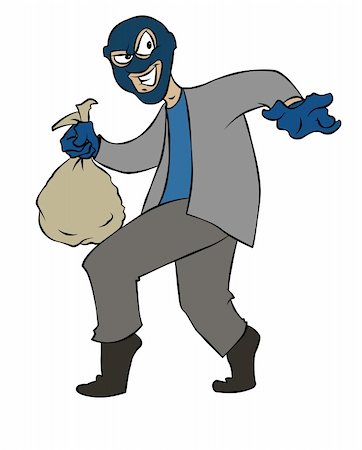 robbery cartoon - A burglar sneaking off with a bag of loot. Stock Photo - Budget Royalty-Free & Subscription, Code: 400-04239147