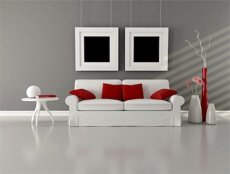 red cushion on a sofa - white couch with cushion in minimalist interior - rendering Stock Photo - Budget Royalty-Free & Subscription, Code: 400-04239221
