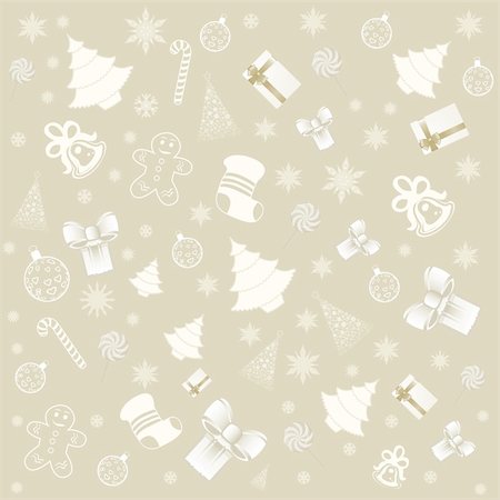 background with christmas elements: tree, gift,  ball, star, snowflakes, candy Stock Photo - Budget Royalty-Free & Subscription, Code: 400-04239374