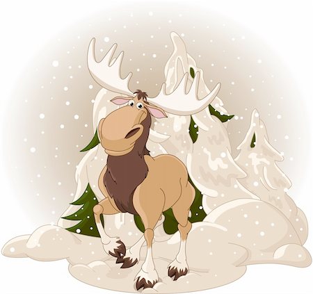 elk on snow - Right winter design with moose against a snowy forest background Stock Photo - Budget Royalty-Free & Subscription, Code: 400-04239565