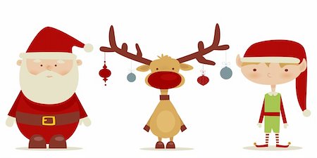 rudolf - retro Santa claus, Elf, Rudolph , vector illustration Fotografie stock - Microstock e Abbonamento, Codice: 400-04239810