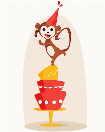 simsearch:400-04291488,k - Dancing monkey birthday card vector illustration Stock Photo - Budget Royalty-Free & Subscription, Code: 400-04239828