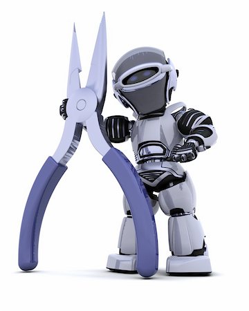 simsearch:400-04310985,k - 3D render of robot with a pair of pliers Stock Photo - Budget Royalty-Free & Subscription, Code: 400-04239909