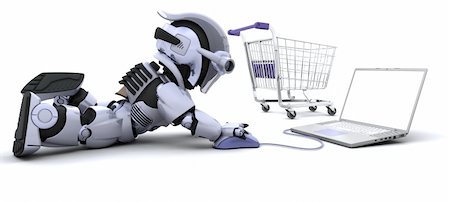 3D render of a Robot shopping for gifts on a laptop Stock Photo - Budget Royalty-Free & Subscription, Code: 400-04239912