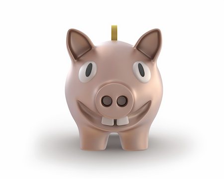 simsearch:400-04995456,k - Piggy bank with a coin smiling front view isolated on white background Stockbilder - Microstock & Abonnement, Bildnummer: 400-04239926