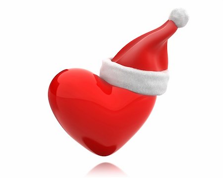simsearch:400-06207389,k - Red shiny heart with traditional santa hat isolated on white background Photographie de stock - Aubaine LD & Abonnement, Code: 400-04239941