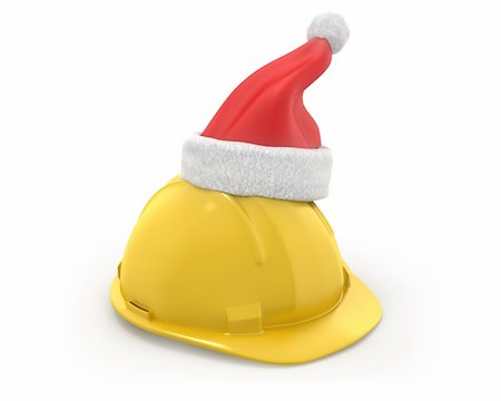 Yellow helmet with santa claus hat on top isolated on white background Stock Photo - Budget Royalty-Free & Subscription, Code: 400-04239942