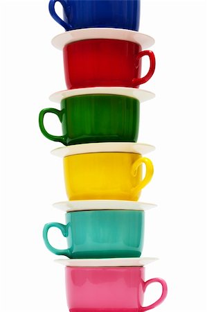 simsearch:628-02615924,k - Beautiful color cups on a white background Foto de stock - Royalty-Free Super Valor e Assinatura, Número: 400-04239992