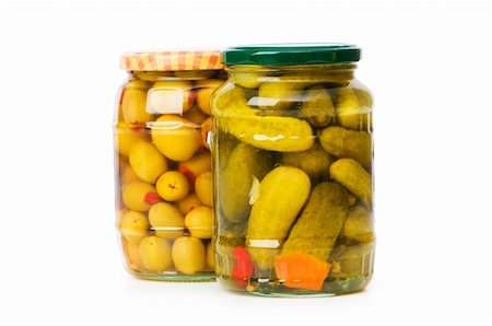 pickling gherkin - Pickled cucumbers and olives in glass jar Stock Photo - Budget Royalty-Free & Subscription, Code: 400-04230244