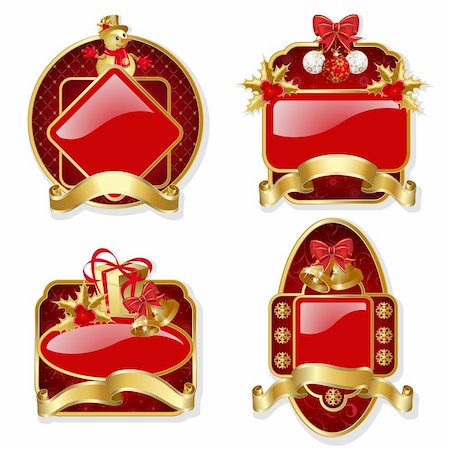 simsearch:400-04852864,k - Set from red christmas labels with gold frame Stock Photo - Budget Royalty-Free & Subscription, Code: 400-04230499