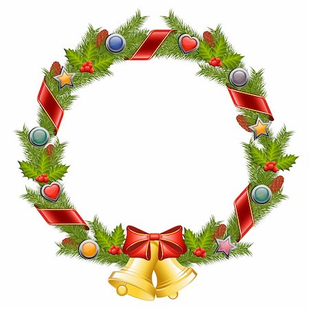 pine wreath on white - Christmas wreath isolated on white background. Vector illustration. Stock Photo - Budget Royalty-Free & Subscription, Code: 400-04230504