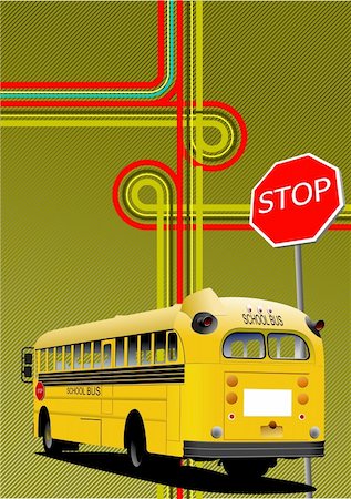 Yellow school bus and city junction. Vector illustration Stock Photo - Budget Royalty-Free & Subscription, Code: 400-04230607