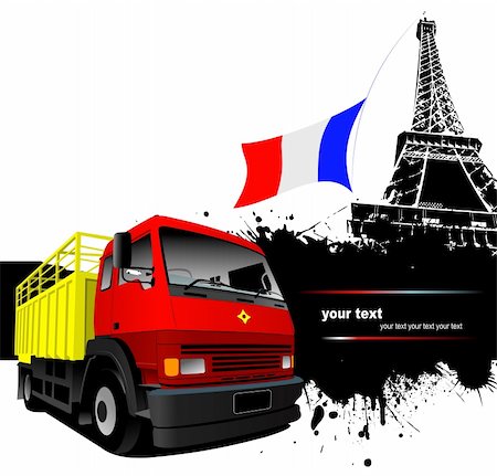simsearch:400-09172683,k - Cover for brochure with Paris image,  France flag and red-yellow truck. Vector Foto de stock - Super Valor sin royalties y Suscripción, Código: 400-04230612