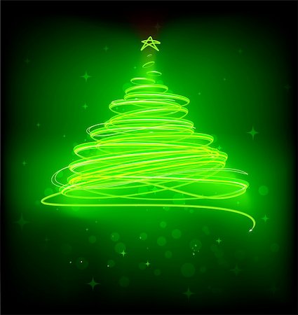 simsearch:400-05881845,k - Vector illustration of green Abstract Christmas tree on the black background. Foto de stock - Super Valor sin royalties y Suscripción, Código: 400-04230799