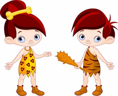 simsearch:400-04403036,k - Cute Cave boy with Club and cave girl Fotografie stock - Microstock e Abbonamento, Codice: 400-04231704