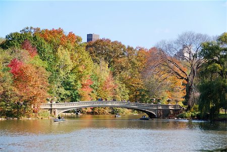 simsearch:400-08813469,k - New York City Central Park panorama view in Autumn with Manhattan skyscrapers and colorful trees with Rainbow Bridge over lake with reflection. Stock Photo - Budget Royalty-Free & Subscription, Code: 400-04231844