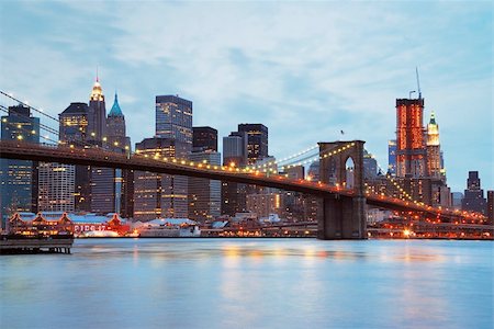 New York City Brooklyn bridge and Manhattan skyline at dusk. Stock Photo - Budget Royalty-Free & Subscription, Code: 400-04231858