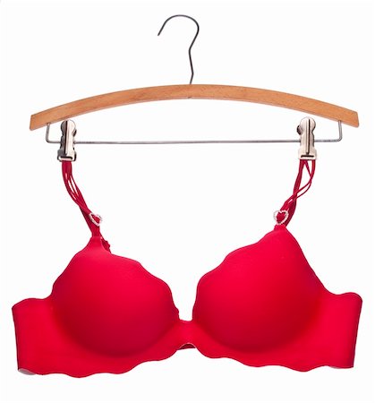 Red Bra on Wooden Hanger Isolated on White with a Clipping Path. Stock Photo - Budget Royalty-Free & Subscription, Code: 400-04231946