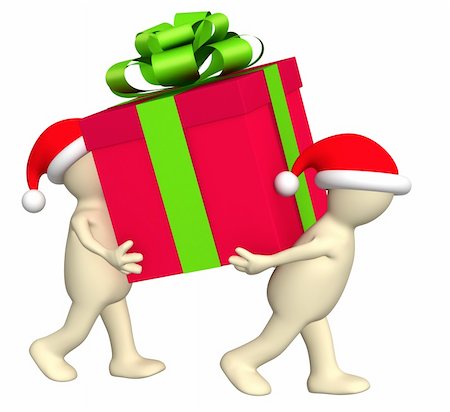 friends gathering christmas - Two puppets with christmas gifts. Isolated over white Stock Photo - Budget Royalty-Free & Subscription, Code: 400-04231976