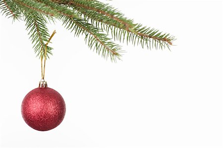 simsearch:400-04073863,k - Red Christmas Ball hanging on a red Band from a tree branch Photographie de stock - Aubaine LD & Abonnement, Code: 400-04232106