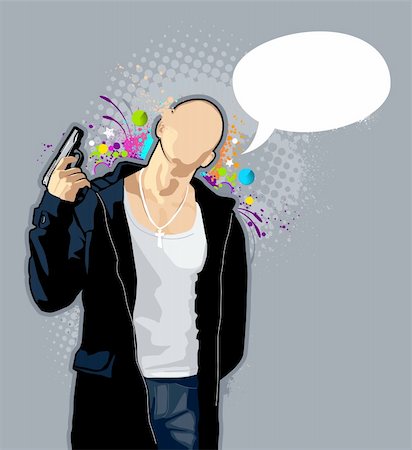 Vector illustration of brawny bald man on abstract graffiti background. Stock Photo - Budget Royalty-Free & Subscription, Code: 400-04232121