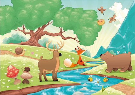 fairy mountain - Animals in the wood. Cartoon and vector landscape, isolated objects. Stock Photo - Budget Royalty-Free & Subscription, Code: 400-04232133