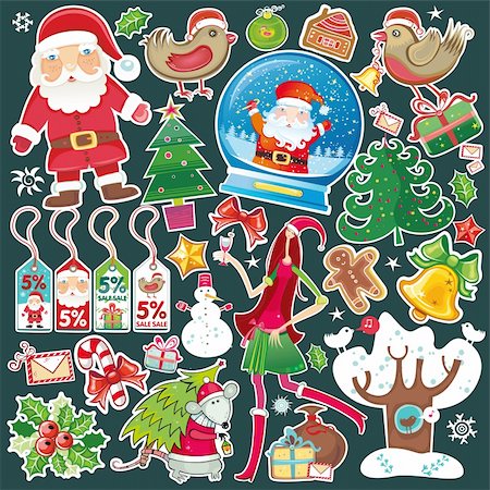 simsearch:400-07838225,k - Big vector set of Christmas design elements isolated on dark background. Photographie de stock - Aubaine LD & Abonnement, Code: 400-04232225