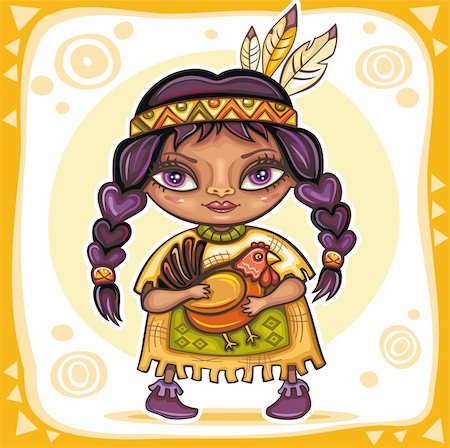 simsearch:400-05674700,k - Thanksgiving theme: Cute North American Indian girl with turkey Photographie de stock - Aubaine LD & Abonnement, Code: 400-04232229