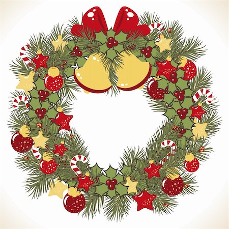 pine wreath on white - Christmas wreath vector image Stock Photo - Budget Royalty-Free & Subscription, Code: 400-04232264