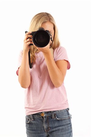 simsearch:400-04880707,k - Young woman with camera taking a picture Foto de stock - Royalty-Free Super Valor e Assinatura, Número: 400-04232286