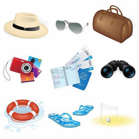 Vector illustration of vacation and travel icons over white Stock Photo - Budget Royalty-Free & Subscription, Code: 400-04232560