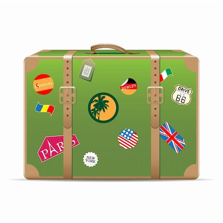 sticker - Vintage suitcase with travel stickers isolated on white. Vector illustration Stock Photo - Budget Royalty-Free & Subscription, Code: 400-04232575
