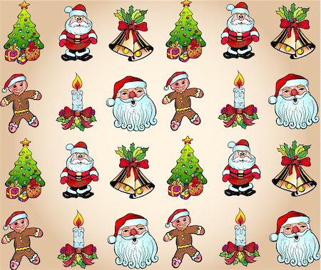 Seamlessly Christmas Wallpaper with Various Design Elements Stock Photo - Budget Royalty-Free & Subscription, Code: 400-04232597