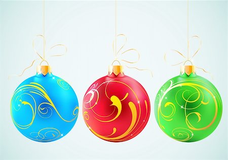 simsearch:400-05695809,k - Vector illustration of colored collection of hanging shiny christmas decoration Stock Photo - Budget Royalty-Free & Subscription, Code: 400-04233246