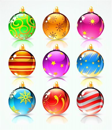 simsearch:400-05695809,k - Vector illustration of Different shiny Colored Christmas Baubles Stock Photo - Budget Royalty-Free & Subscription, Code: 400-04233257