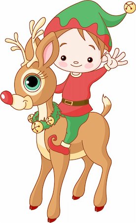 reindeer clip art - Christmas elf sits astride a deer Rudolf Stock Photo - Budget Royalty-Free & Subscription, Code: 400-04233260