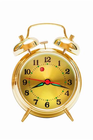 simsearch:400-06876570,k - beautiful gold alarm clock on white background Stock Photo - Budget Royalty-Free & Subscription, Code: 400-04233272