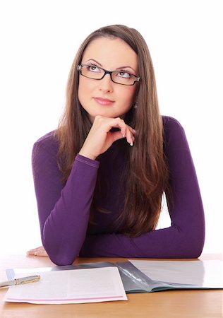 pretty woman with glasses is dreaming. Isolated at white background Photographie de stock - Aubaine LD & Abonnement, Code: 400-04233338