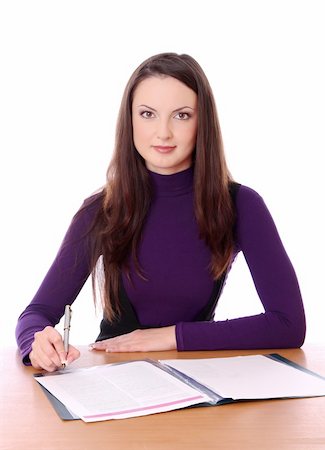 simsearch:400-08554629,k - woman with documents. Isolated at white background Fotografie stock - Microstock e Abbonamento, Codice: 400-04233347